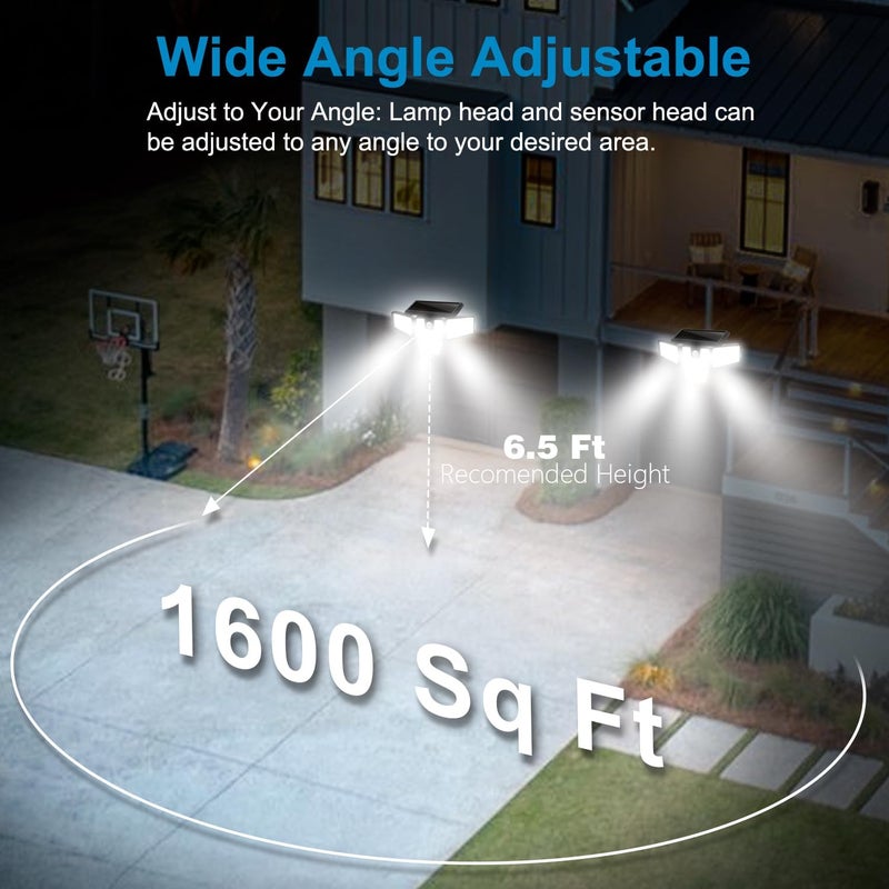 AmeriTop Solar Lights Outdoor, 2 Pack 300 LED High Brightness Cordless Solar Motion Sensor Lights; 4 Adjustable Heads,320° Wide Angle Illumination, IP65 Waterproof, Security LED Flood Light(Daylight) - Image 3
